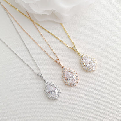 1.0 CT Pear Moissanite Halo Drop Necklace for Women - farrellouise
