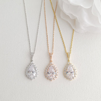 1.0 CT Pear Moissanite Halo Drop Necklace for Women - farrellouise
