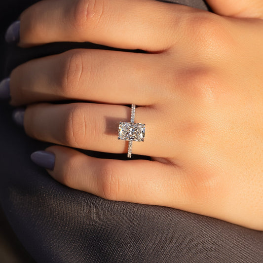 2.50 CT Radiant Moissanite Hidden Halo Pave Setting Engagement Ring - farrellouise