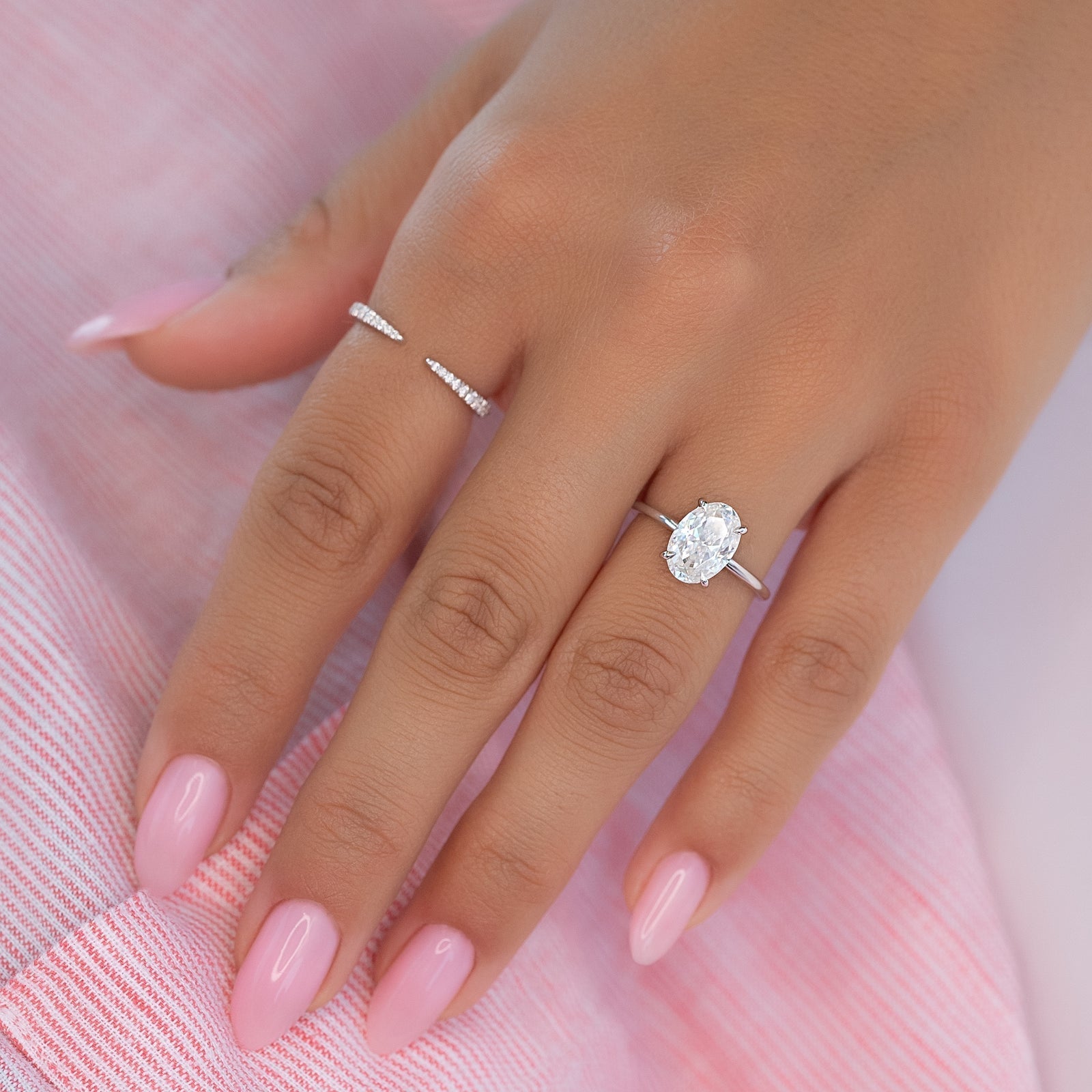 2.0 CT Oval Moissanite Hidden Halo Engagement Ring - farrellouise