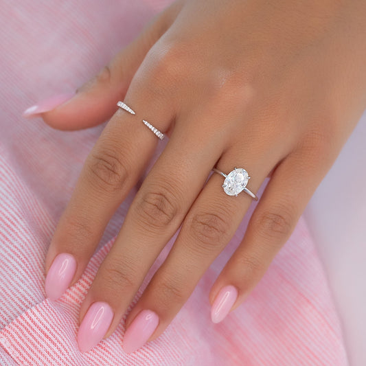 2.0 CT Oval Moissanite Hidden Halo Engagement Ring - farrellouise