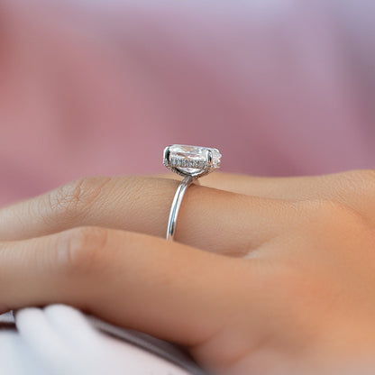 2.0 CT Oval Moissanite Hidden Halo Engagement Ring - farrellouise