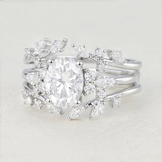 1.33 CT Oval Moissanite Vintage Cluster Bridal Ring Set - farrellouise