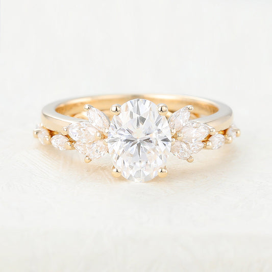 1.33 CT Oval Moissanite Cluster Bridal Ring Set - farrellouise