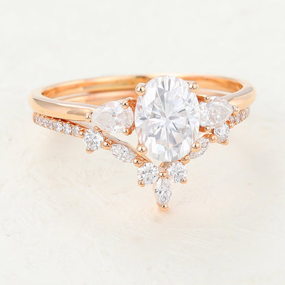 1.33 CT Oval Moissanite Three Stones Bridal Ring Set - farrellouise