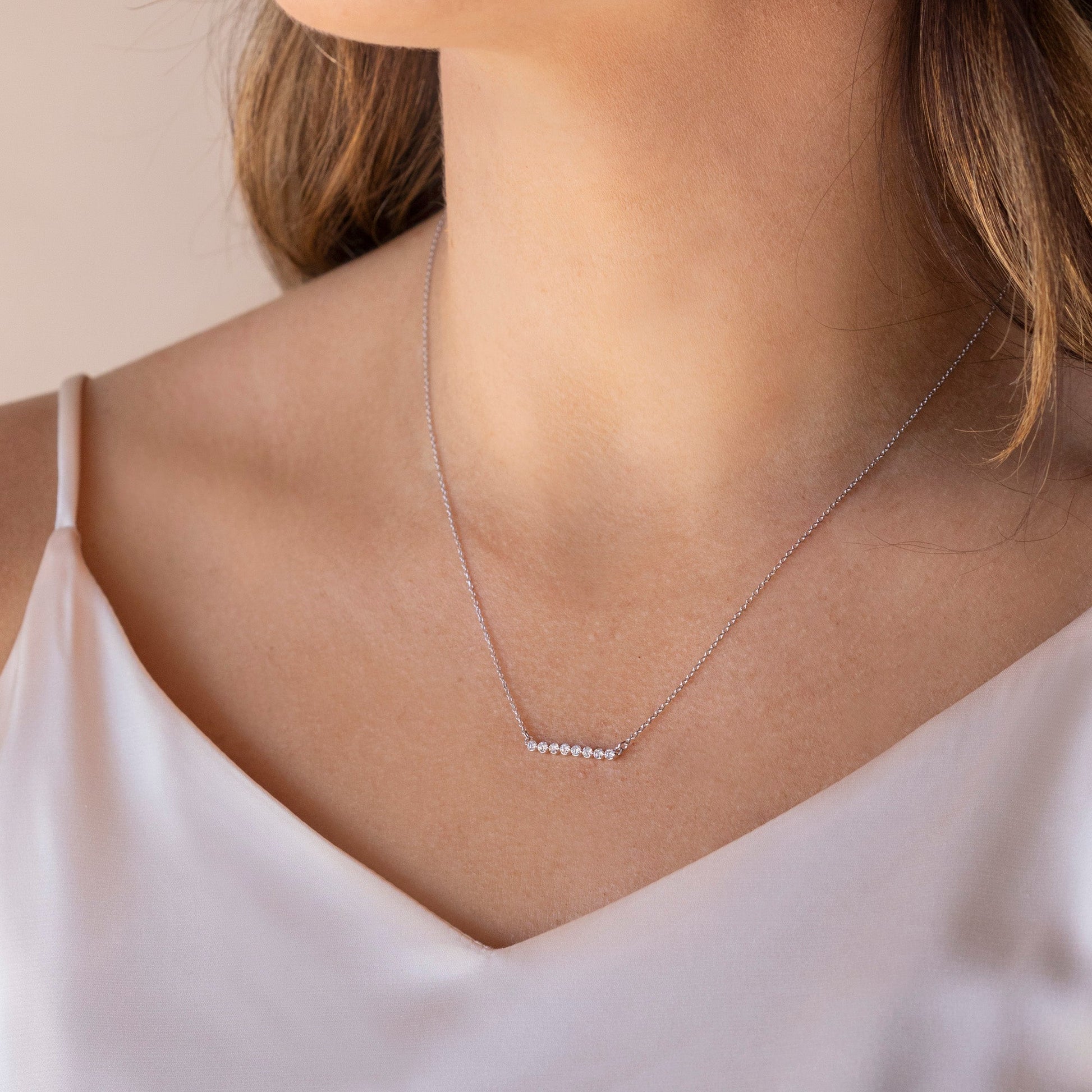 0.24 CT Round Moissanite Diamond Bar Style Necklace - farrellouise