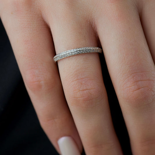 0.25 TCW Round Moissanite Double Row Wedding Band - farrellouise