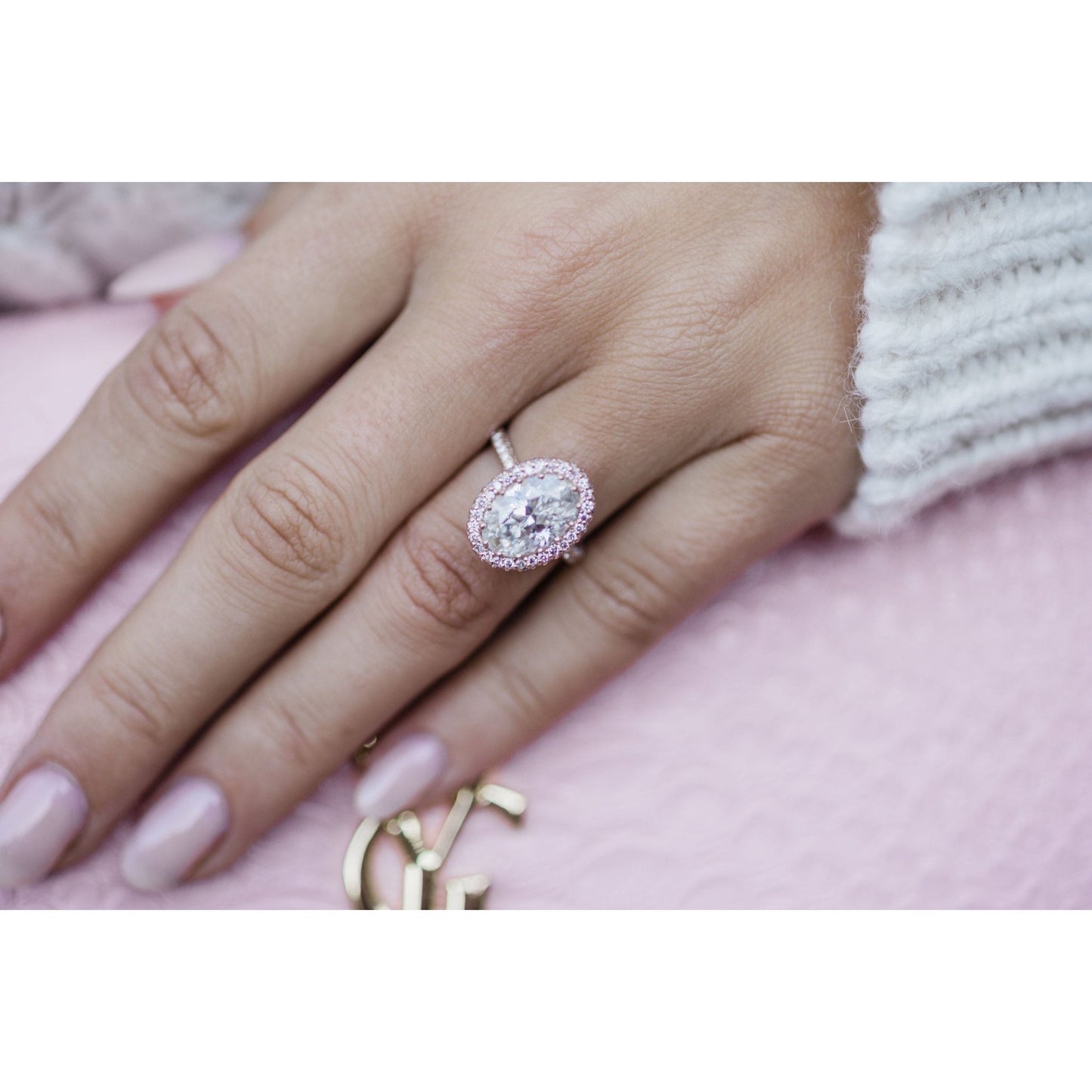 3.90 CT Oval Halo & Pave Moissanite Engagement Ring - farrellouise