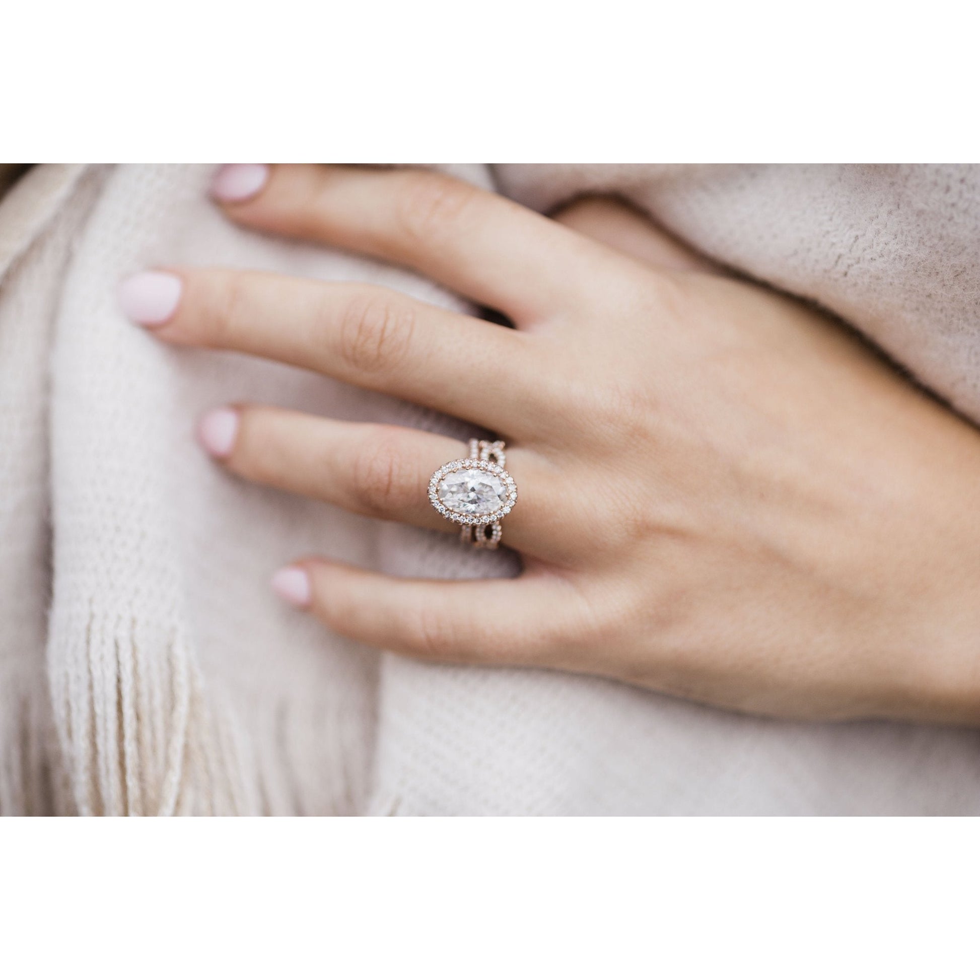 3.90 CT Oval Halo & Pave Moissanite Engagement Ring - farrellouise
