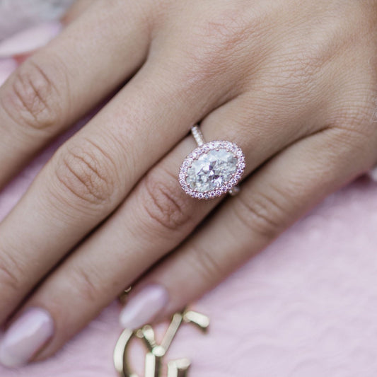 3.90 CT Oval Halo & Pave Moissanite Engagement Ring - farrellouise
