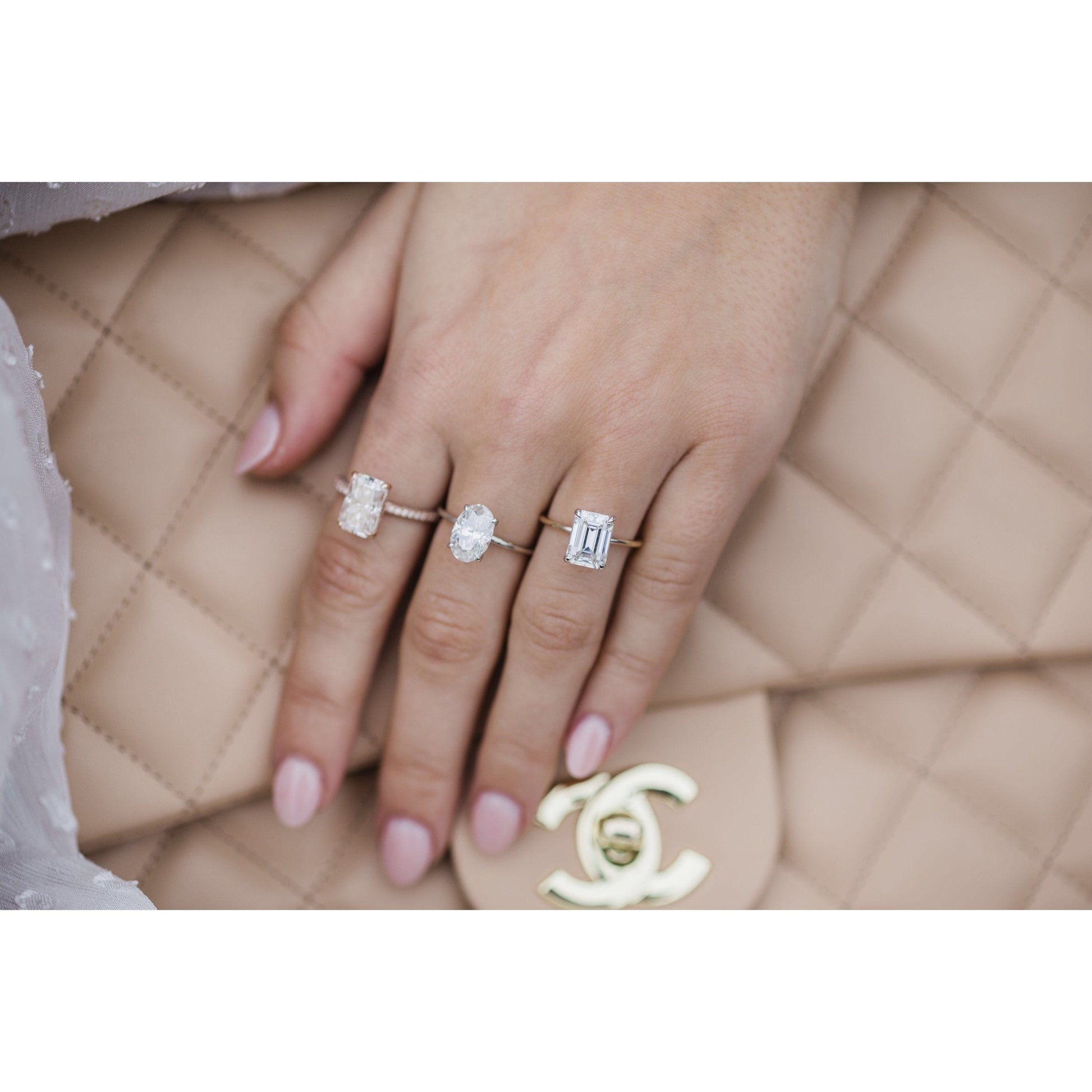 3.55 CT Radiant Solitaire Hidden Halo & Pave Moissanite Engagement Ring - farrellouise