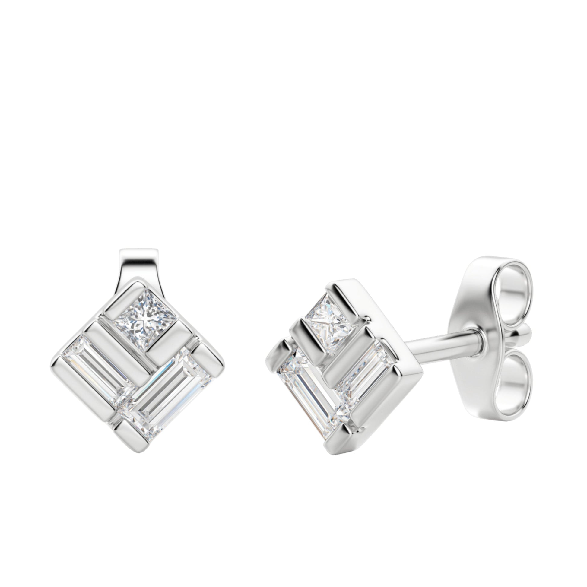 0.40 TCW Princess & Straight Baguette Cut Moissanite Bar Setting Stud Earrings - farrellouise