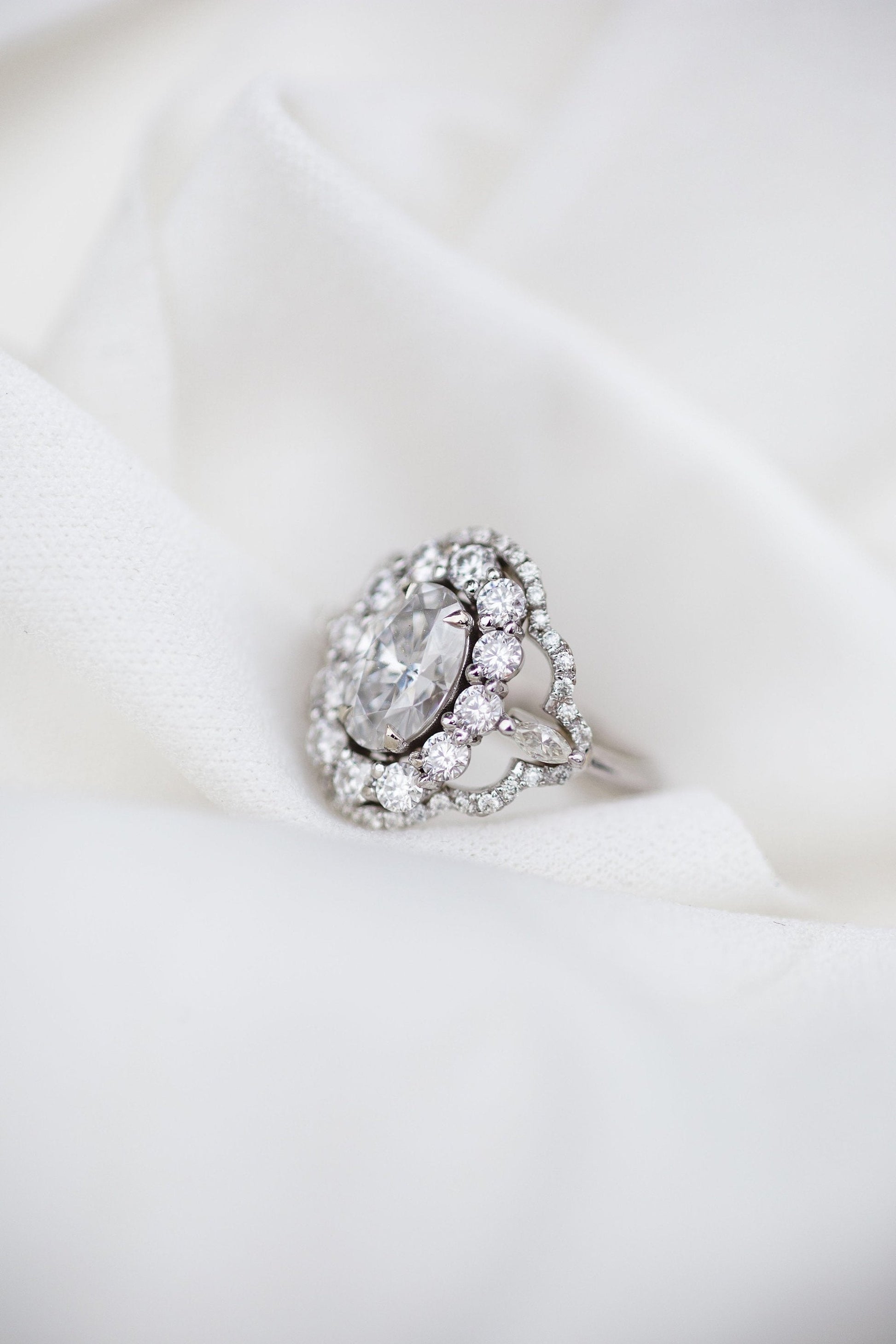 1.85 CT- 3.85 CT Oval Art Deco Halo Moissanite Engagement Ring - farrellouise