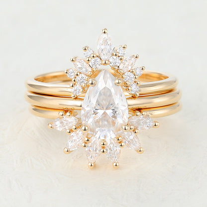 1.50 CT Pear Moissanite Solitaire Bridal Ring Set - farrellouise