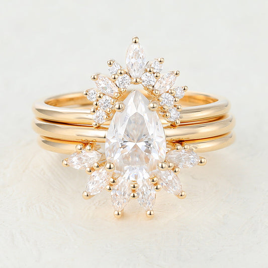 1.50 CT Pear Moissanite Solitaire Bridal Ring Set - farrellouise