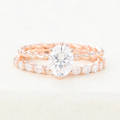 1.33 CT Oval Moissanite Solitaire Bridal Ring Set - farrellouise