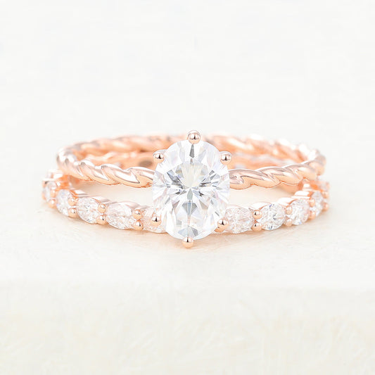 1.33 CT Oval Moissanite Solitaire Bridal Ring Set - farrellouise