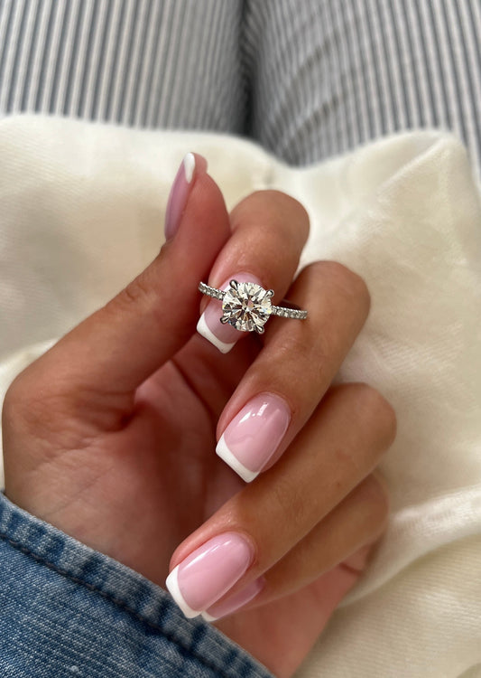 2.0 CT Round Moissanite Hidden Halo & Pave Setting Engagement Ring