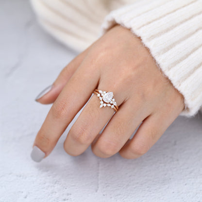 1.20 CT Pear Moissanite Cluster Bridal Ring Set - farrellouise