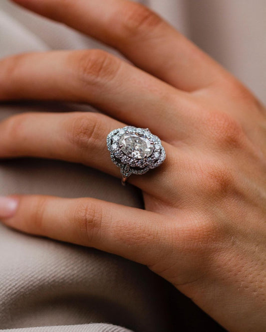 4.10 CT Oval Halo Art Deco Moissanite Engagement Ring - farrellouise