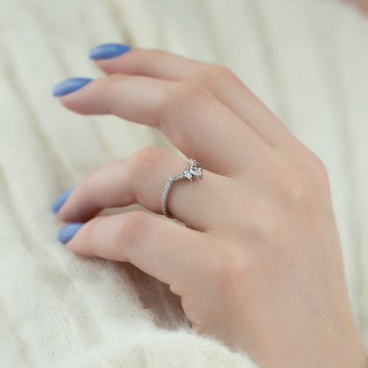 0.40 TCW Marquise & Round Moissanite Curved Wedding Band - farrellouise