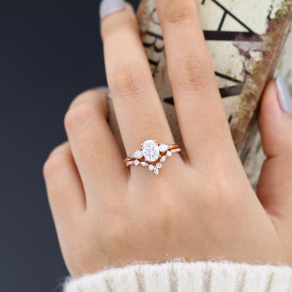 1.33 CT Oval Moissanite Three Stones Bridal Ring Set - farrellouise