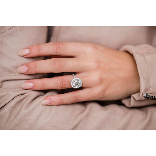 3.60 CT Cushion Halo & Pave Moissanite Engagement Ring - farrellouise