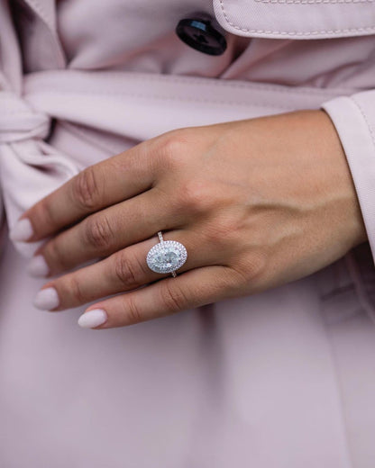 1.85 - 3.85 CT Oval Double Halo Moissanite Engagement Ring - farrellouise