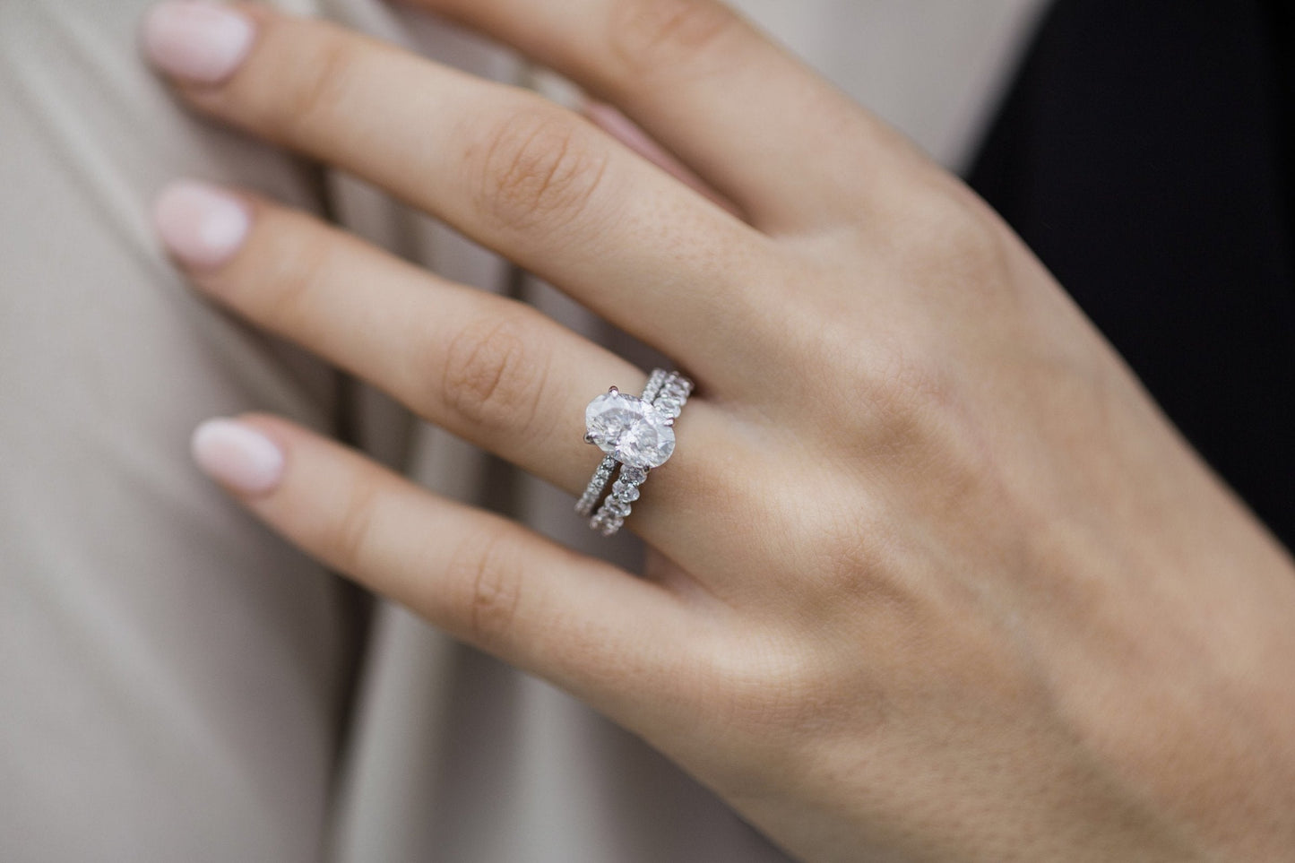 3.0 CT Oval Solitaire Hidden Halo & Pave Moissanite Engagement Ring - farrellouise