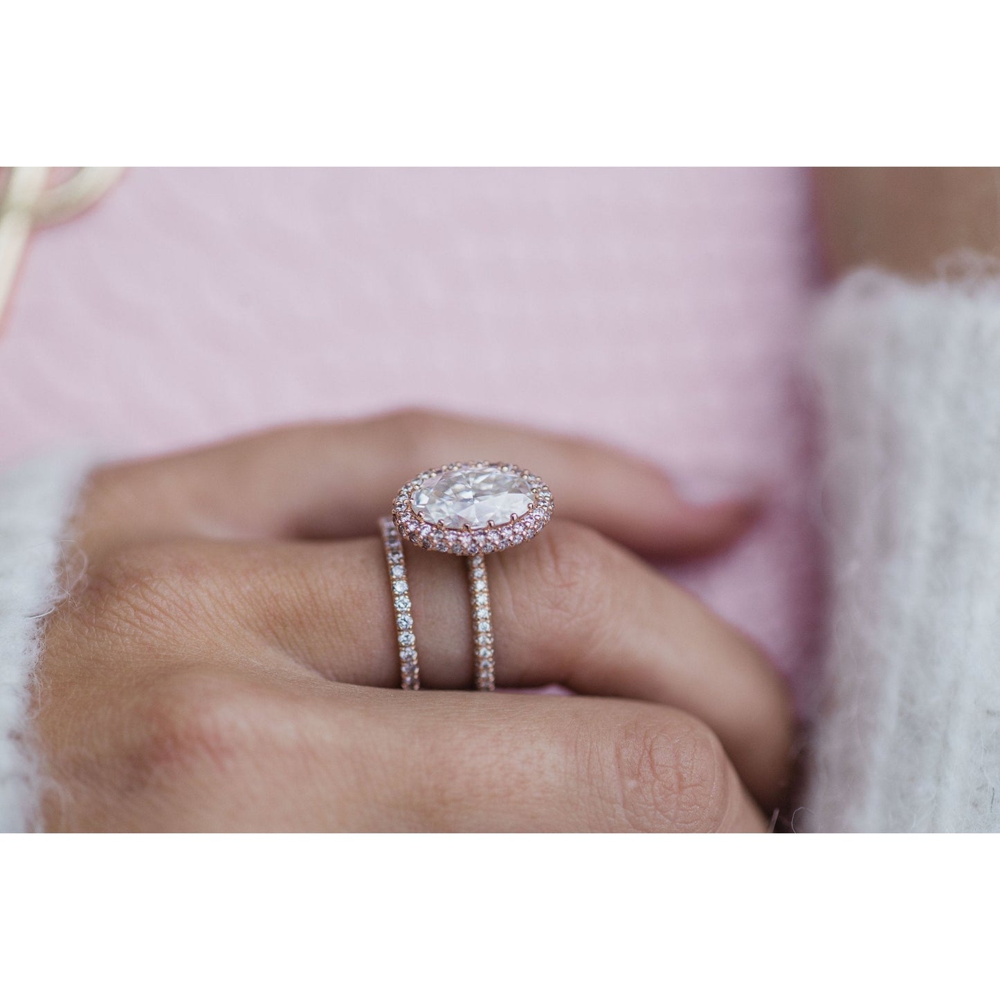 3.90 CT Oval Halo & Pave Moissanite Engagement Ring - farrellouise
