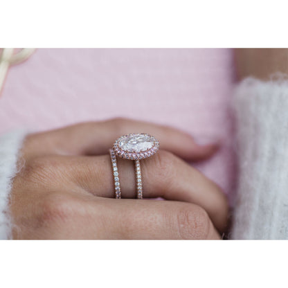 3.90 CT Oval Halo & Pave Moissanite Engagement Ring - farrellouise