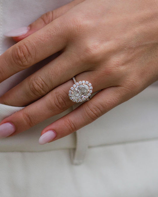 3.41 - 5.41 CT Oval Cut Halo & Pave Moissanite Engagement Ring - farrellouise