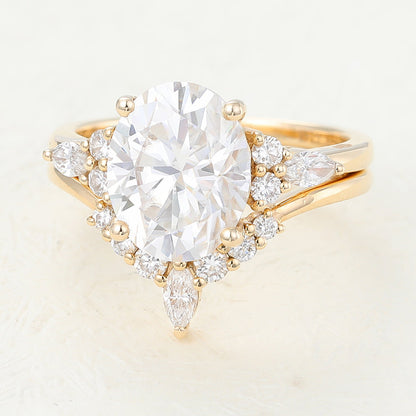 3.0 CT Oval Moissanite Cluster Bridal Ring Set - farrellouise
