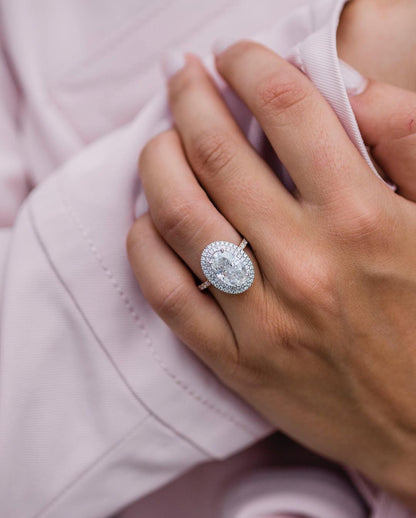 1.85 - 3.85 CT Oval Double Halo Moissanite Engagement Ring - farrellouise