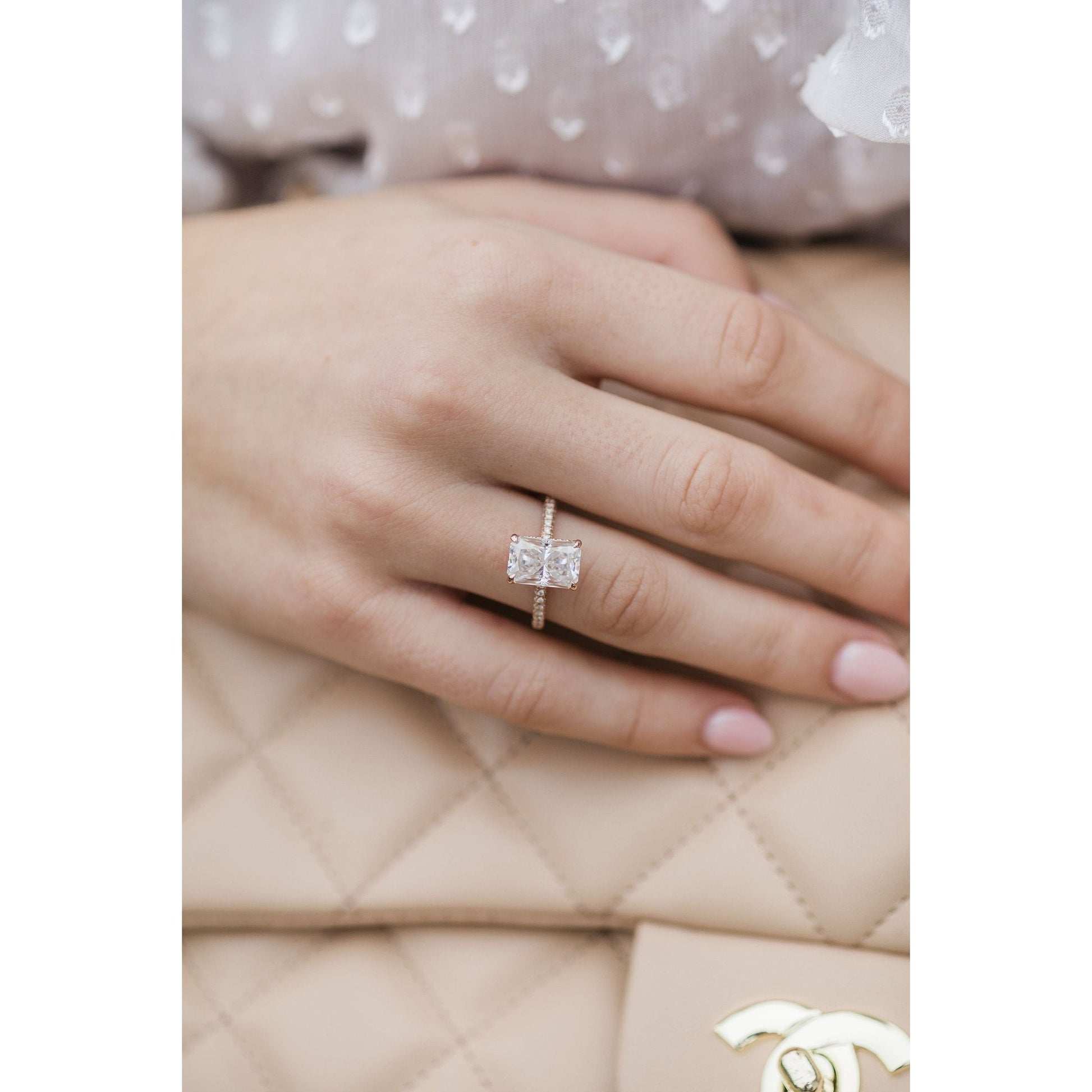 3.55 CT Radiant Solitaire Hidden Halo & Pave Moissanite Engagement Ring - farrellouise