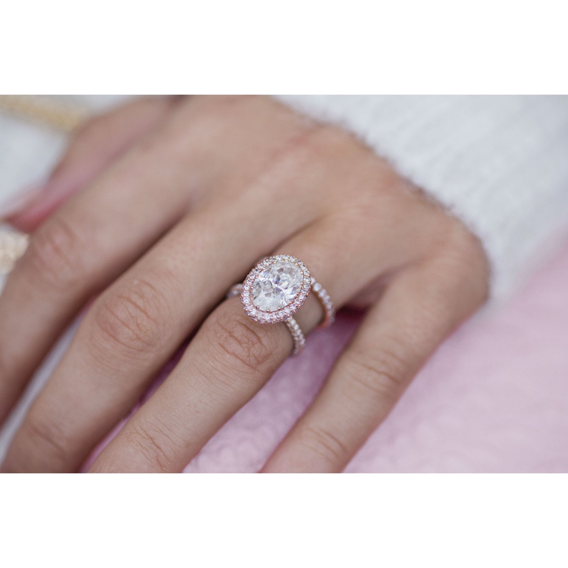 3.90 CT Oval Halo & Pave Moissanite Engagement Ring - farrellouise