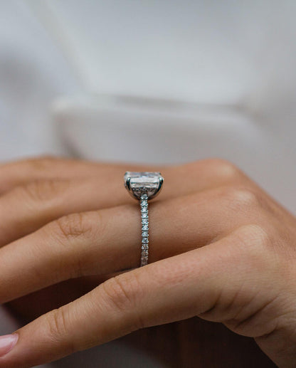 3.20 CT Cushion Solitaire Hidden Halo & Pave Moissanite Engagement Ring - farrellouise