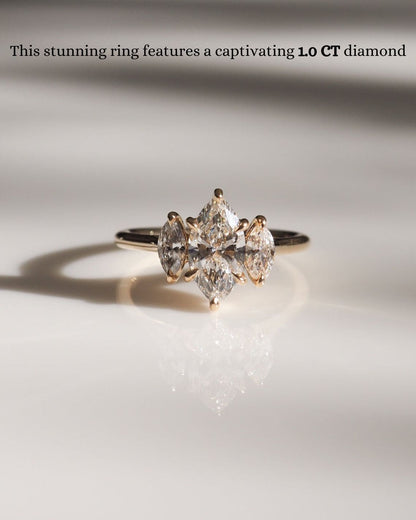 1.0 CT Marquise Moissanite Three Stone Style Engagement Ring - farrellouise