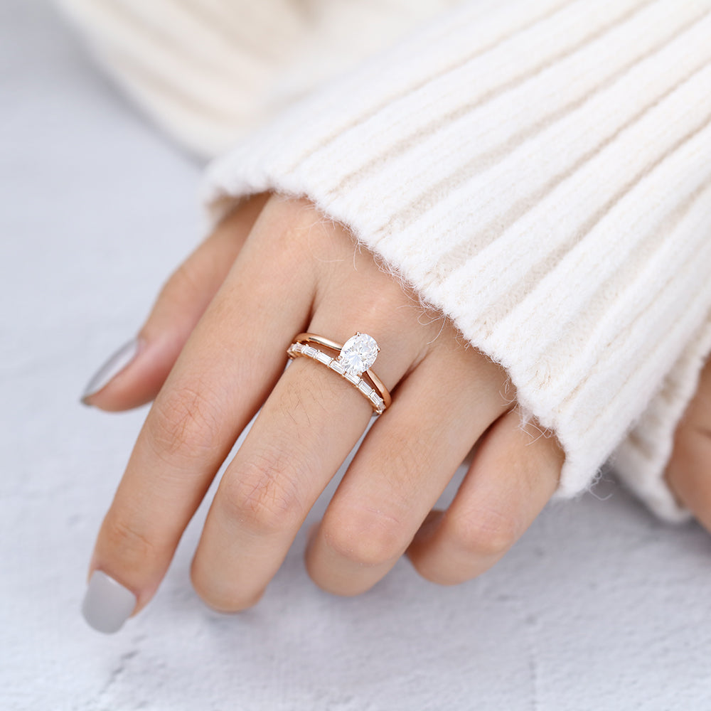 2.0 CT Oval Moissanite Solitaire Bridal Ring Set - farrellouise