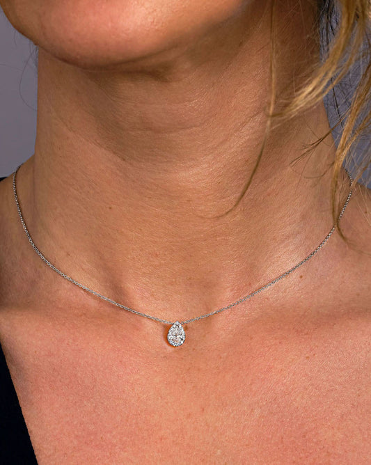 0.50 CT Pear Moissanite Diamond Halo Pendent Necklace - farrellouise