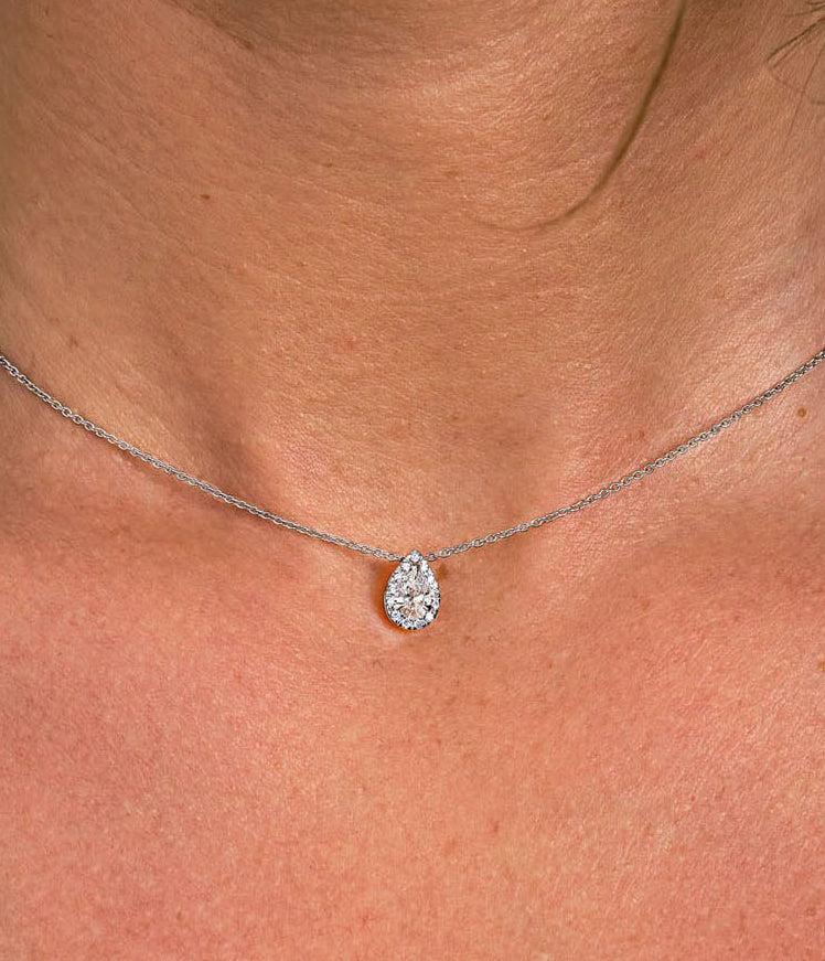 0.50 CT Pear Moissanite Diamond Halo Pendent Necklace - farrellouise