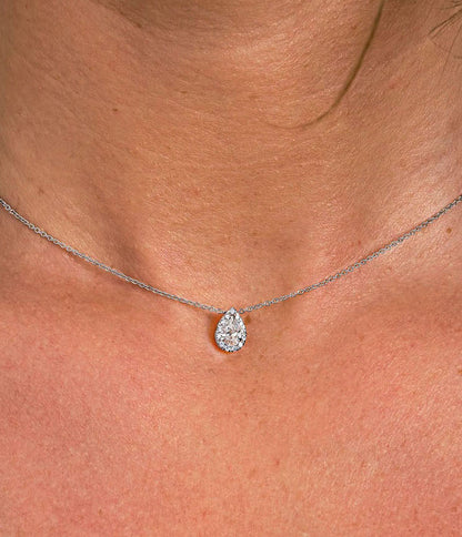 0.50 CT Pear Moissanite Diamond Halo Pendent Necklace - farrellouise