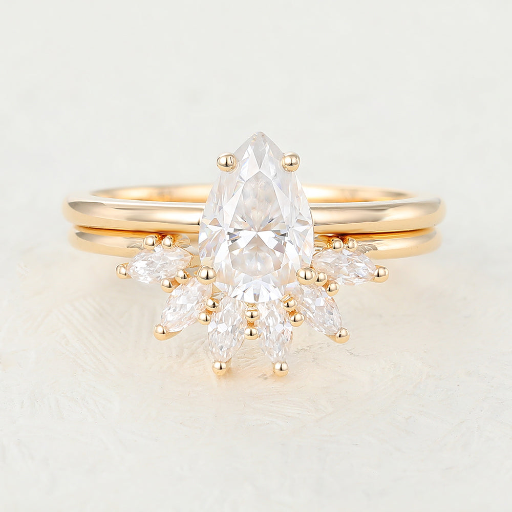 1.50 CT Pear Moissanite Solitaire Bridal Ring Set - farrellouise
