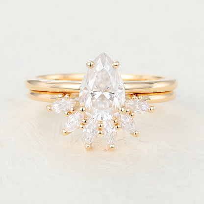 1.50 CT Pear Moissanite Solitaire Bridal Ring Set - farrellouise