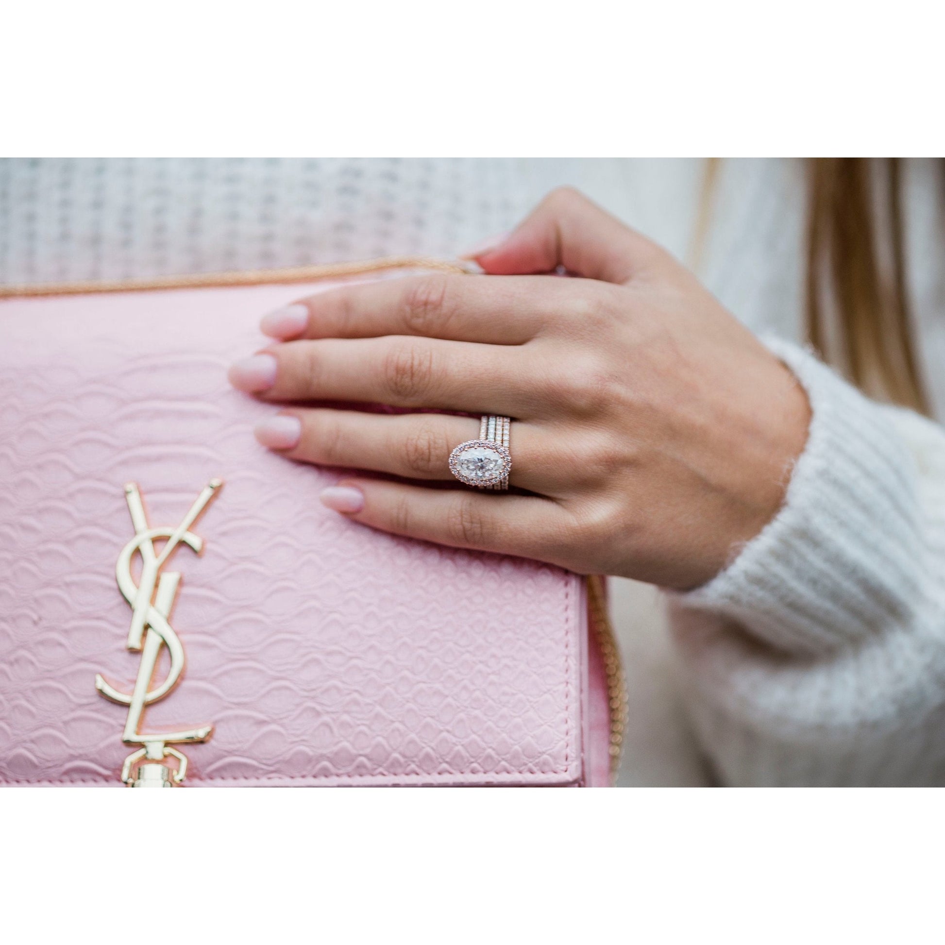 3.90 CT Oval Halo & Pave Moissanite Engagement Ring - farrellouise
