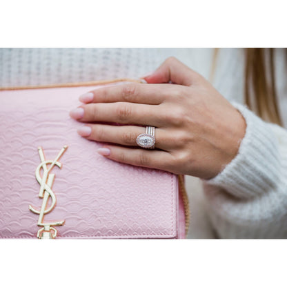 3.90 CT Oval Halo & Pave Moissanite Engagement Ring - farrellouise