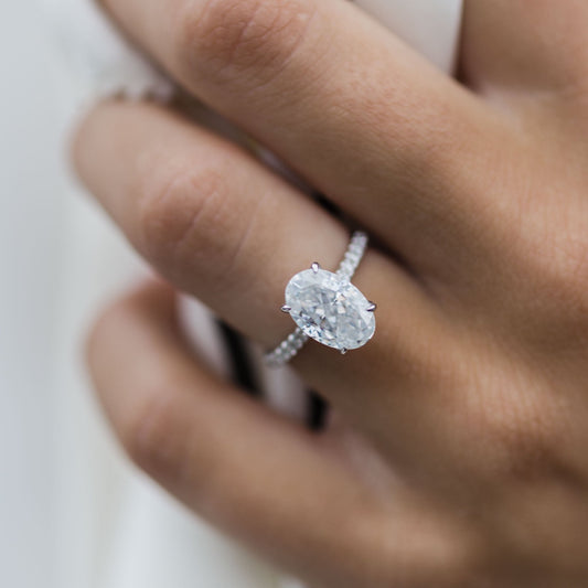 2.90 CT Oval Solitaire Hidden Halo & Pave Moissanite Engagement Ring - farrellouise