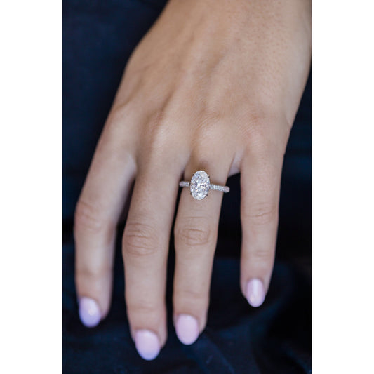 3.0 CT Oval Solitaire Hidden Halo & Pave Moissanite Engagement Ring - farrellouise