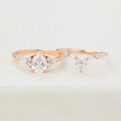1.20 CT Pear Moissanite Cluster Bridal Ring Set - farrellouise