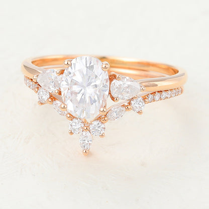 1.33 CT Oval Moissanite Three Stones Bridal Ring Set - farrellouise